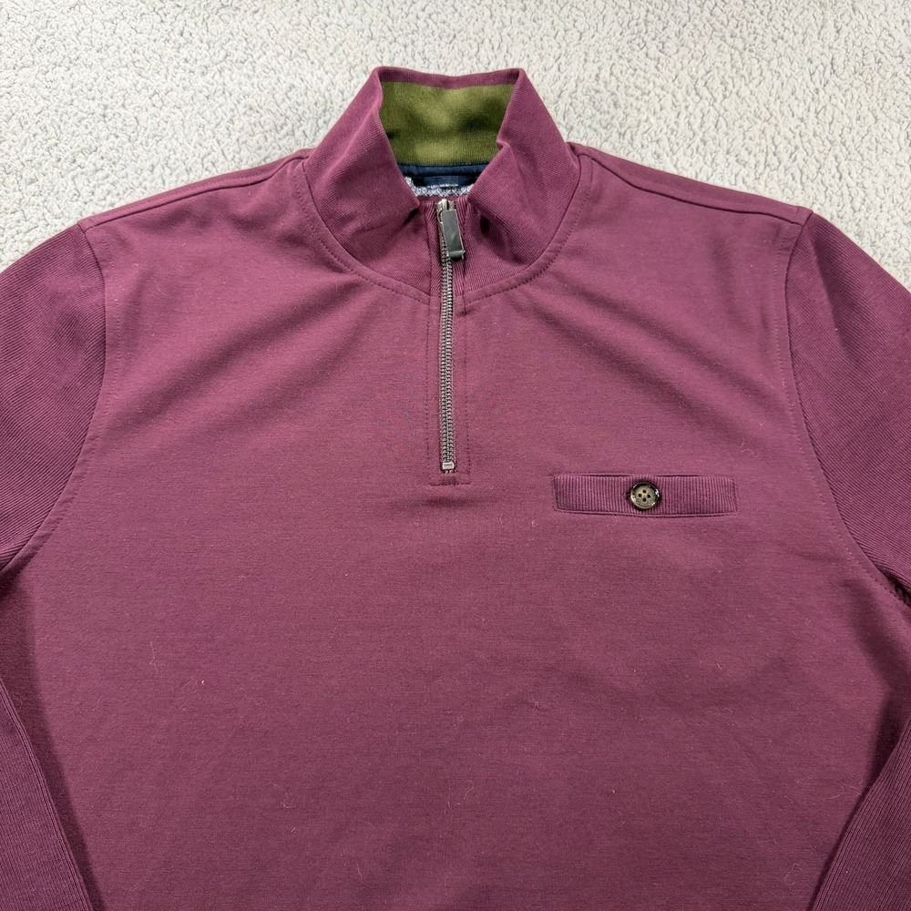 Ted Baker London Mens Burgundy Curbing Quarter Zip Pullover Sweater Size 4 L